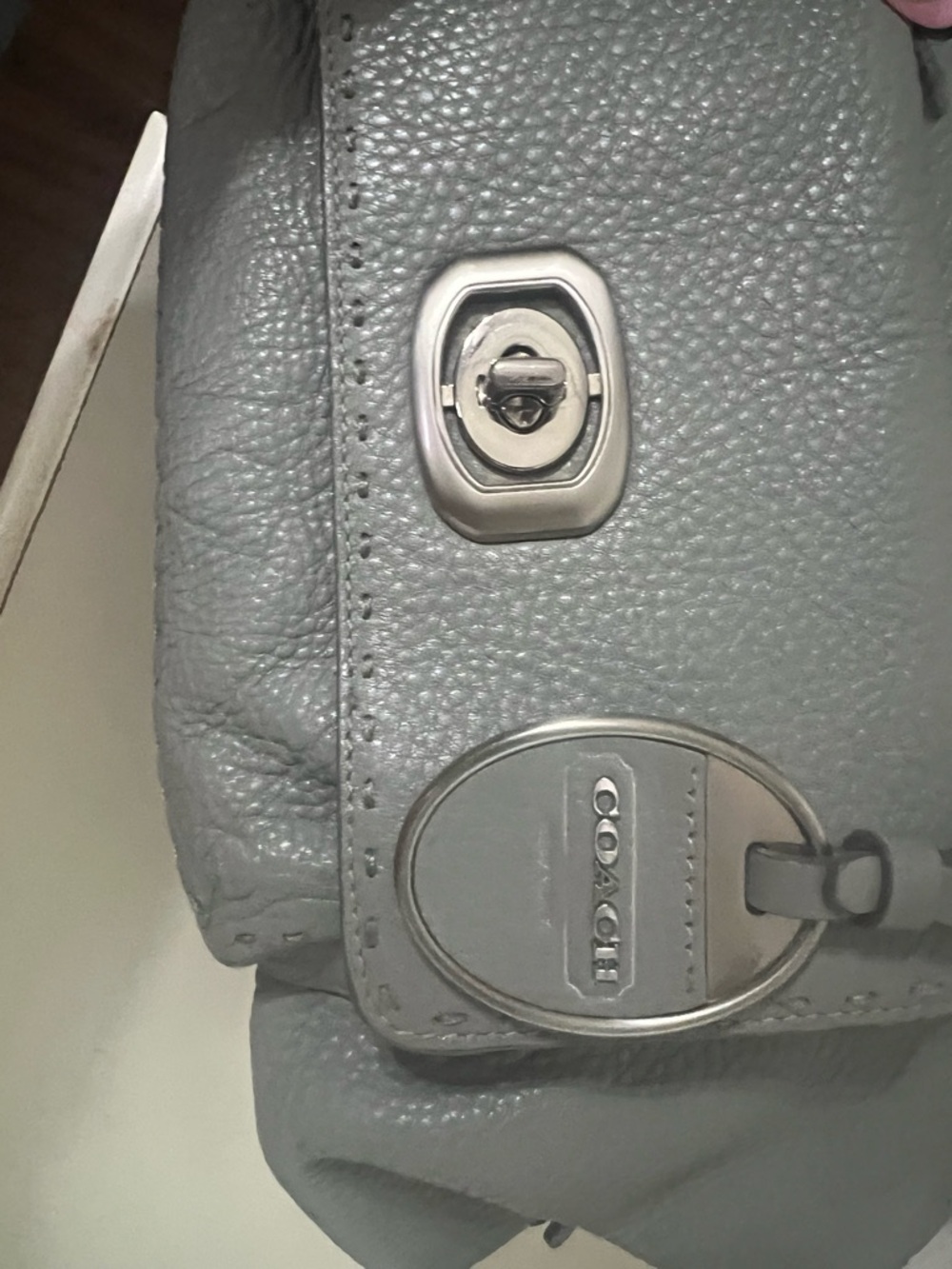 Coach Pebbled Leather Satchel in Light Gray - Picture 7 of 8
